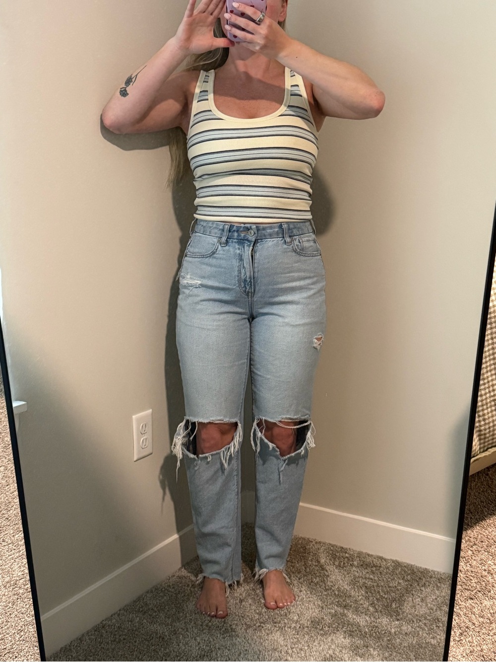 American Eagle High-Rise Light Blue Distressed Straight Jeans